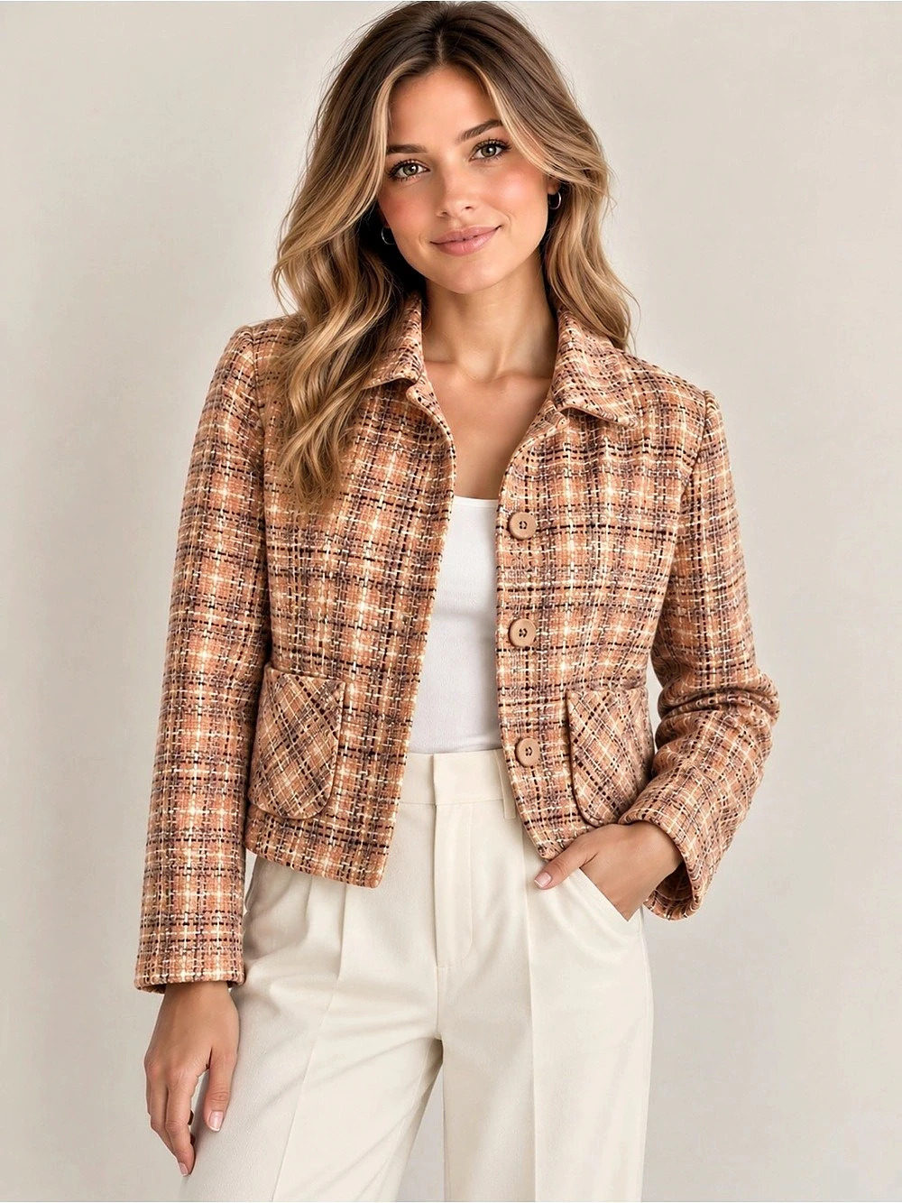 LOFT Wool Blend Tweed Blazer Jacket Pink Peach Size 10